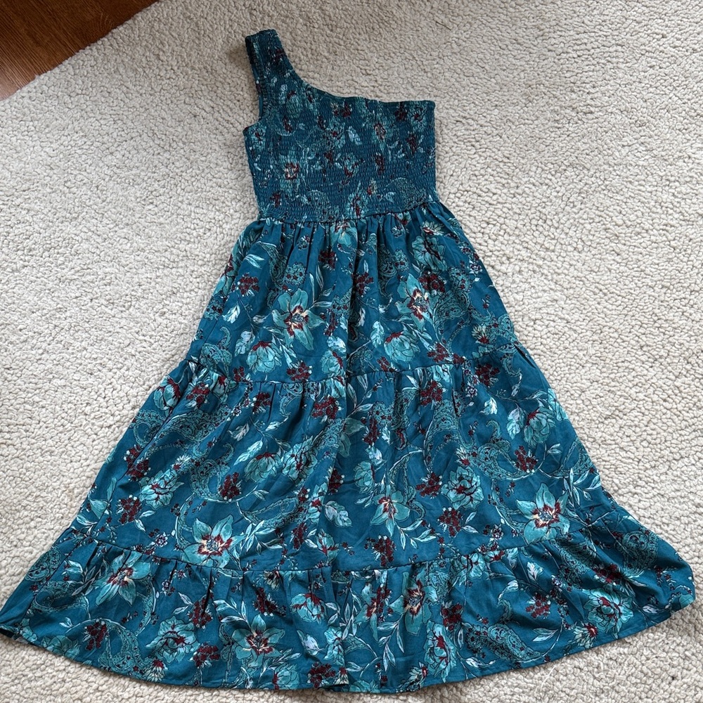 Floral One Shoulder Dress - Teal
